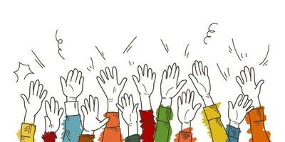 hand drawn of hands clapping ovation. applause. doodle hands up. isolated on white background. vector illustration