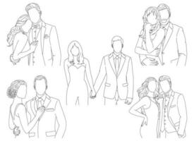 detailed line art bundle of various poses of lovers vector