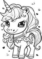 Unicorn Coloring Page for kids vector