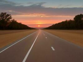 Vanishing point on empty road sunset beauty photo