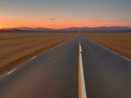 Vanishing point on empty road sunset beauty photo