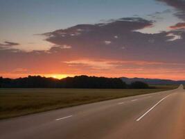 Vanishing point on empty road sunset beauty photo