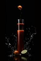Photo blender with fruits flying isolated on black background fruits juice and splash