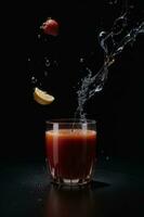 Photo blender with fruits flying isolated on black background fruits juice and splash