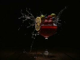 Photo blender with fruits flying isolated on black background fruits juice and splash