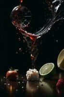 Photo blender with fruits flying isolated on black background fruits juice and splash