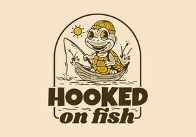 Hooked on fish, Mascot character of the turtle fishing on the boat vector