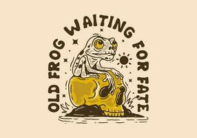 Old frog waiting for fate, Mascot character design of frog perched on the skull vector