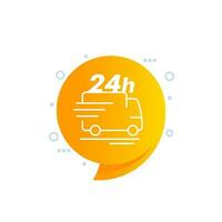 24 hours delivery icon with a van, vector