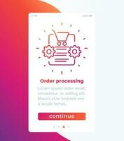 order processing mobile app page screen with line icon vector