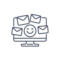 correos electrónicos y contento emoji línea icono en blanco vector