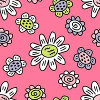 Simple doodle flowers seamless pattern in 1970 style. Perfect print for tee, paper, textile and fabric. vector