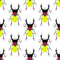 Funny and cute big beetles. Seamless pattern with cartoon elements on the white background. vector