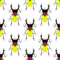 Funny and cute big beetles. Seamless pattern with cartoon elements on the white background. vector