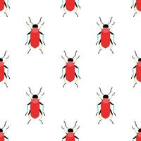 Funny red beetles on the white background. Seamless pattern with cartoon elements. vector