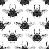 Beautiful big beetle with flowers. Lovely bugs by ink. Seamless pattern with cartoon element vector