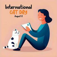 International Cat Day quote. Hand drawn vector logotype with lettering typography with cat paws isolated on white backgroun. Illustration with slogan for clothe, print, banner, badge, poster, sticker photo