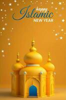 Mosque dome Happy Islamic New Year. vector illustration happy new Hijri year 1442. Graphic design for the decoration of gift certificates, banners and flyer,social media post.muhrram photo