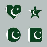 Various PAKISTANI flags set isolated on white background. Realistic pakistani flag on star, heart, circle,round rectangle flag  shapes labels. Patrioticpk 3d rendering symbols vector illustration.