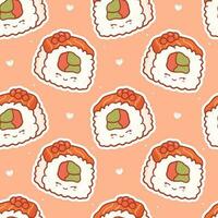 Seamless pattern with kawaii sushi roll. Cute anime print for phone case, backgrounds, fashion, wrapping paper and textile. Vector