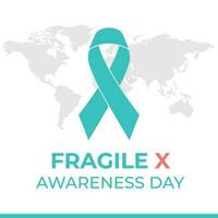 Vector graphic of National Fragile X Awareness Day, with ribbon and world map silhouette icon vector. July 22. Important day