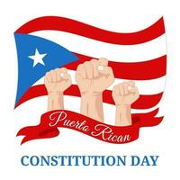Vector graphic of Puerto Rican Constitution Day artwork for greeting card with clenched fist and ribbon