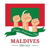 Vector graphic of Happy Maldives Independence Day for greeting card with clenched fist and ribbon