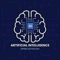 Vector Graphic of Artificial Intelligence Appreciation Day. Modern cyberbrain concept illustration of a circuit board with a brain