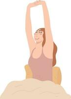 Happy Stretching Woman Wake Up In The Morning Illustration Graphic Cartoon Art vector