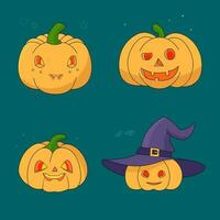 Set of Halloween groovy pumpkins, Funny pumpkin head, pumpkins cartoon characters, funny vegetables in retro style vector