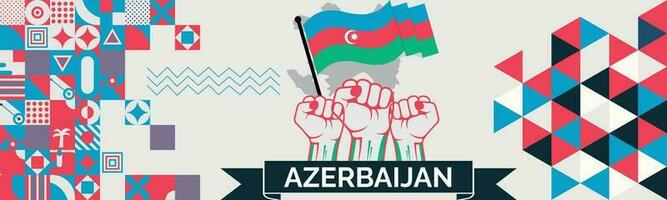 AZERBAIJAN Map and raised fists. National day or Independence day design for AZERBAIJAN celebration. Modern retro design with abstract icons. Vector illustration.