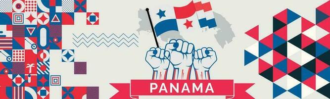 PANAMA Map and raised fists. National day or Independence day design for PANAMA celebration. Modern retro design with abstract icons. Vector illustration.