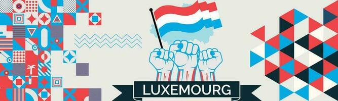 LUXEMOURG Map and raised fists. National day or Independence day design for LUXEMOURG celebration. Modern retro design with abstract icons. Vector illustration.