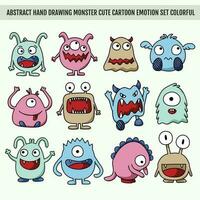 Abstract hand drawing monster cute cartoon emotion set colorful vector