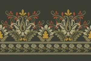 Ikat floral paisley embroidery on dark green background.Ikat ethnic oriental pattern traditional.Aztec style abstract vector illustration.design for texture,fabric,clothing,wrapping,decoration,sarong.