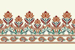 Ikat floral paisley embroidery on white background.Ikat ethnic oriental pattern traditional.Aztec style abstract vector illustration.design for texture,fabric,clothing,wrapping,decoration,sarong,scarf