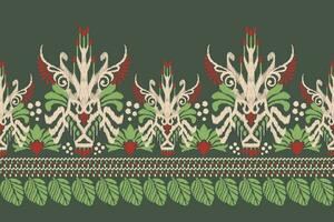 Ikat floral paisley embroidery on green background.Ikat ethnic oriental pattern traditional.Aztec style abstract vector illustration.design for texture,fabric,clothing,wrapping,decoration,sarong,scarf