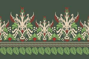 Ikat floral paisley embroidery on green background.Ikat ethnic oriental pattern traditional.Aztec style abstract vector illustration.design for texture,fabric,clothing,wrapping,decoration,sarong,scarf