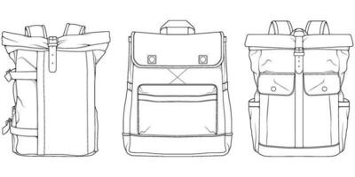 Hand drawn Vector Set of Backpacks. Cartoon Casual Backpack, cool backpack sketch . Backpacks Vector illustration.