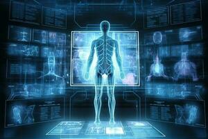 Generative AI illustration of medical technology platform, Artificial Intelligence, simulation health function photo