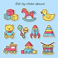 Set of Colorful Kids Toys Stickers Vector Illustration Cartoon Design