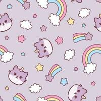 Cute Cat Caticorn or Kitten Unicorn vector seamless pattern