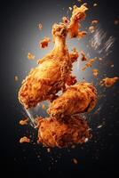 illustration of flying fried chicken plain background photo