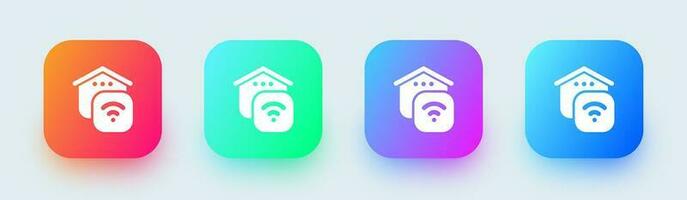 Smart home solid icon in square gradient colors. House technology signs vector illustration.