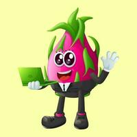 linda continuar Fruta personaje mecanografía en un computadora vector