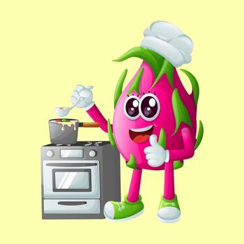 linda continuar Fruta personaje Cocinando en un estufa vector