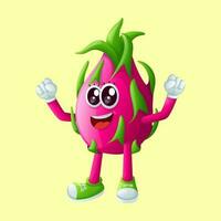 Cute dragon fruit character making a victory sign with his hand vector