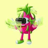 Cute dragon fruit character in metaverse vector