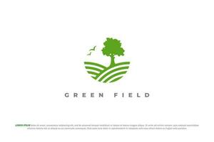 logo green hill scenery line art nature vector