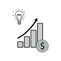 Business growth graph with light bulb and dollar sign. vector white background.